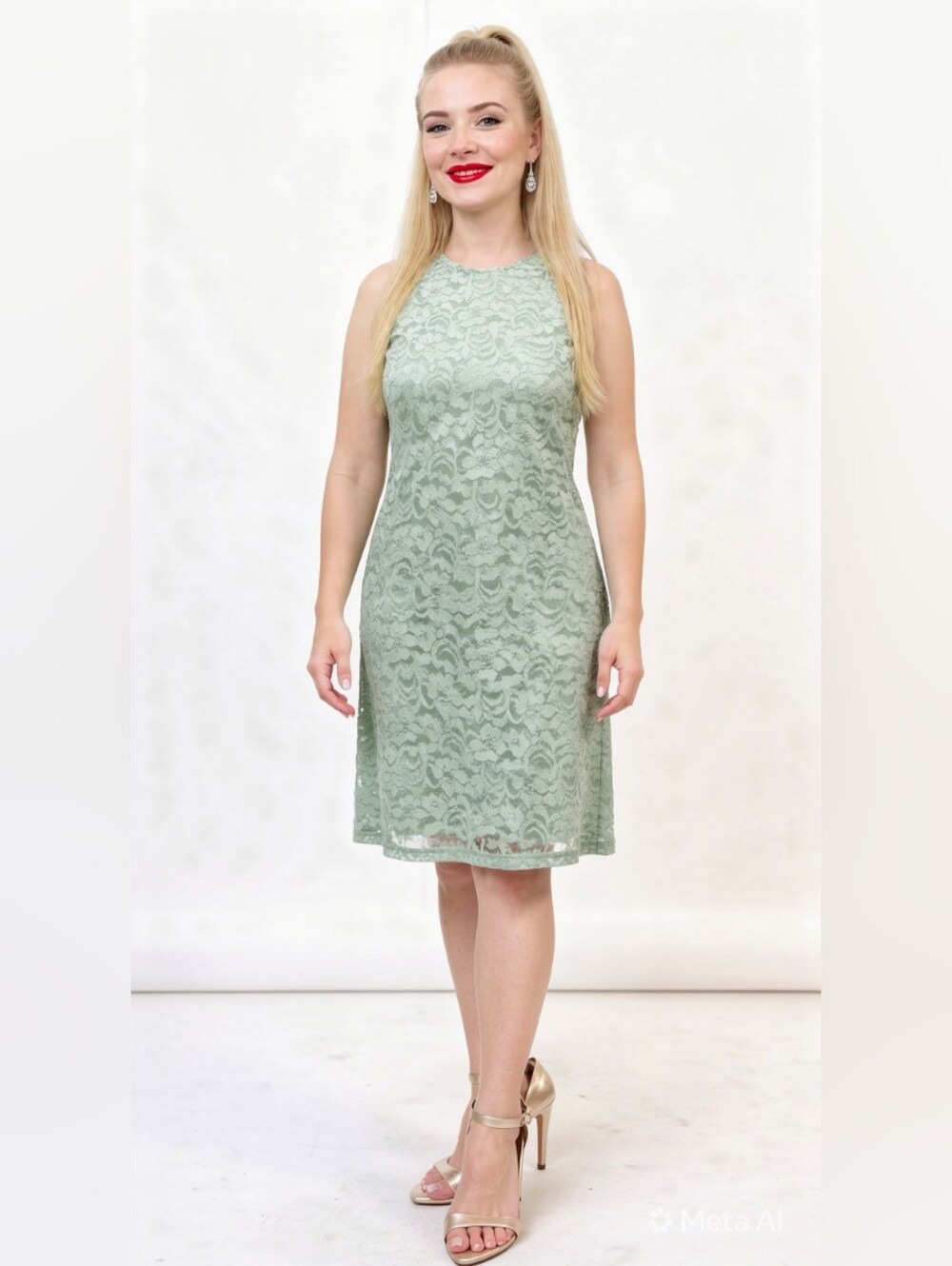DAVID'S BRIDAL Sage Lace Sleeveless A-Line Dress SIZE 10